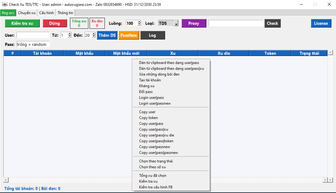 Tool Check Xu, Chuyển xu, Cấu hình, ... TDS TTC